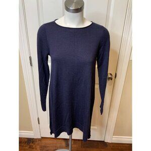Eileen Fisher Navy Blue 100% Merino Wool Thin Knit Sweater Dress, Size PS